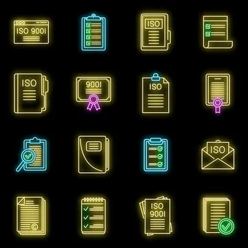 Certified standard icons set vector neon Stock Illustration