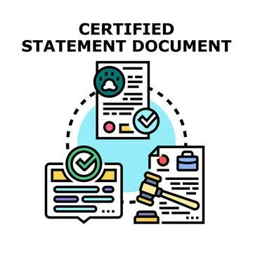 Certified statement document process for legal records 库存插图