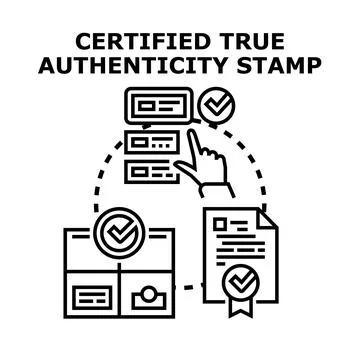 Certified true authenticity process and verification concept Illustrazione stock
