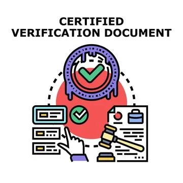 Certified verification document process concept Stock Illustration