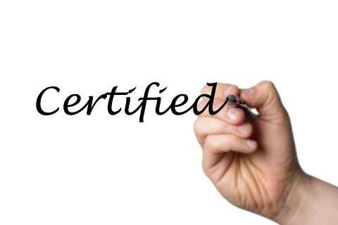 Certified written by a hand Stock Photos
