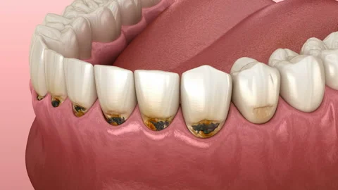 Cervical caries on frontal teeth. Medically accurate tooth 3D animation Stock Footage 119422397