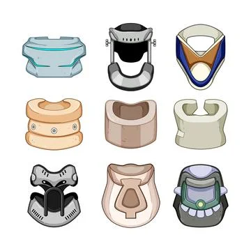 Cervical neck collar set cartoon vector illustration Stock Illustration
