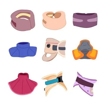 Cervical neck collar set cartoon vector illustration Stock Illustration