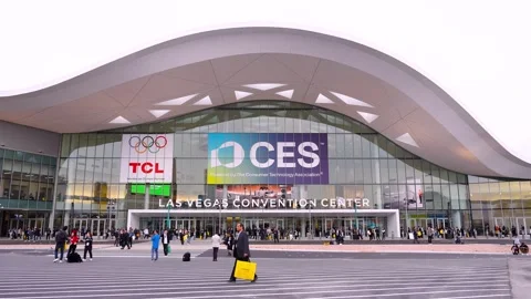 CES Timelapse Las Vegas Convention Center Exterior Signage Stock Footage 345275708