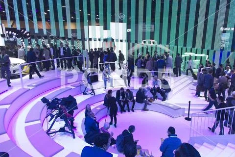 CES visitors congregate at the CES show Audi exhibit Stock Photos
