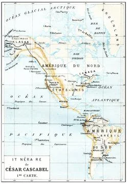 Cesar Cascabel s 1st map, vintage engraving. Cesar Cascabel s 1st map, vin... Stock Photos