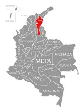 Cesar red highlighted in map of Colombia Stock Illustration