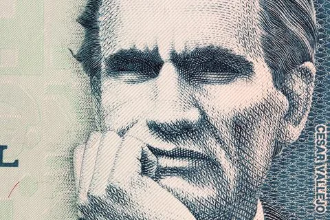 Cesar Vallejo a closeup portrait from old Peruvian money Stock Illustration