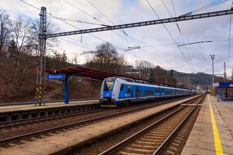 Ceske drahy train at Blansko train station. Stock Photos