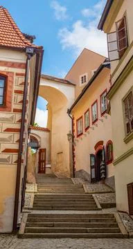 Cesky Krumlov, Czech republic - 07 08 2021: Castle Stairs Foto stock