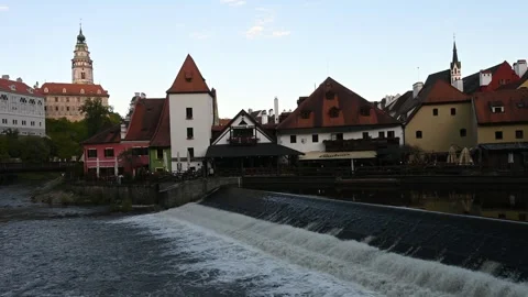 CESKY KRUMLOV, CZECH REPUBLIC - JULY 9th 2025: Panoramic Sunset City View. Stock Footage 329534530