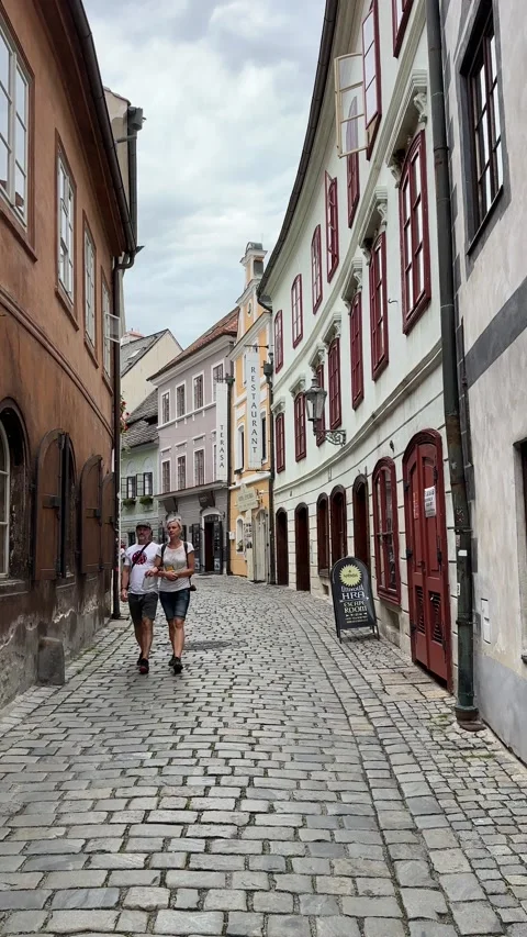 Cesky Krumlov, Czech Republic, walking medieval streets Stock Footage 280259125