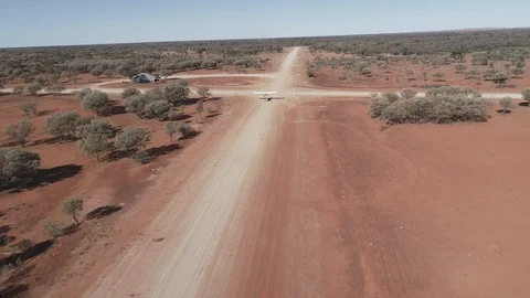 Cessna 172 taking off in outback Australia Stock Footage 92556893