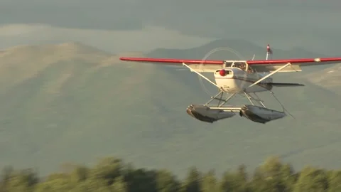 Cessna 180 Float Plane Lands at Lake Spenard in Anchorage, Alaska Видео 143994606