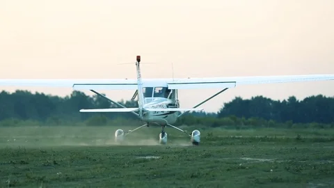 Cessna accelerates before takeoff Stock Footage 80308935