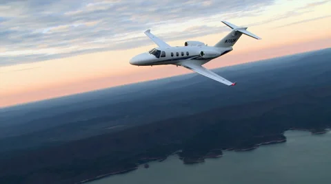 Cessna Citation M2 Air To Air Sunset Slow Motion Stock Footage 68045567
