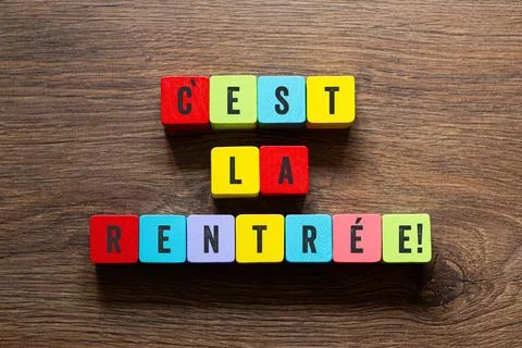 Cest la rentree - back to school in french, word concept on building blocks Stock Photos