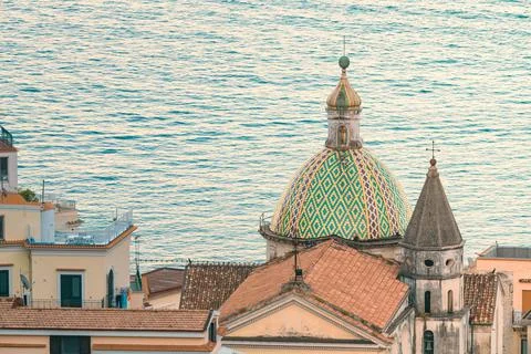Cetara, duomo, sunset on the amalfi coast Stock Photos