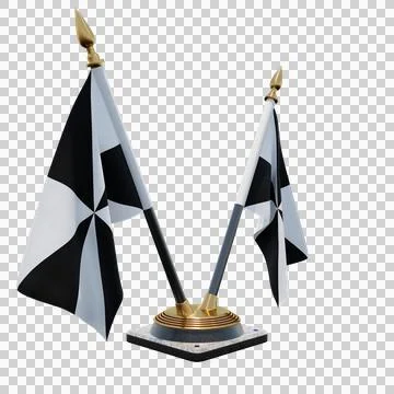 Ceuta 3d illustration flag on pole. Wood flagpole Stock Illustration