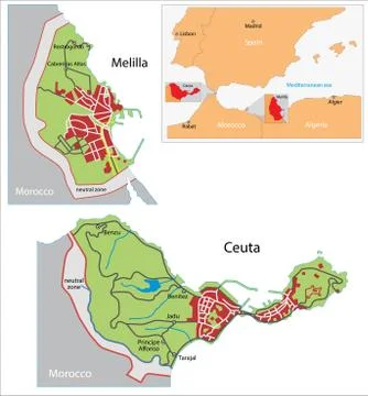 Ceuta and Melilla map Stock Illustration