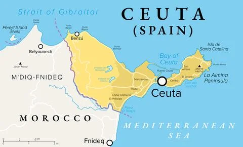 Ceuta, exclave and autonomous city of Spain, political map Stock Illustration
