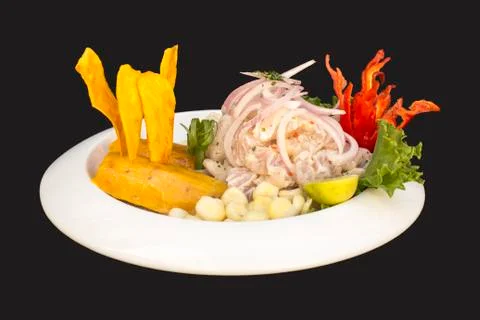 Ceviche (cebiche) peruvian fresh fish. Stock Photos