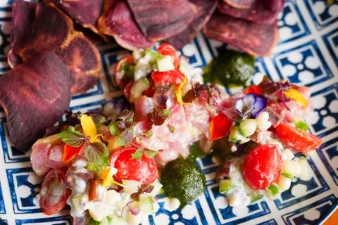 Ceviche by the pool close up	 Stock Photos