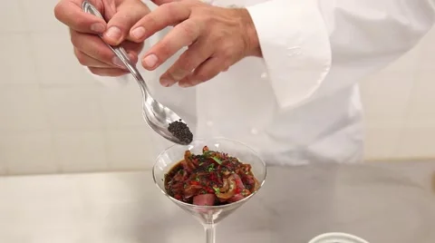 Ceviche - putting sesame Stock Footage 46531069