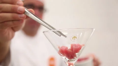 Ceviche - salmon cubes in a cup Stock Footage 46531173