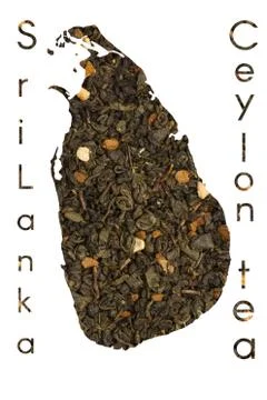 Ceylon map shape made of green tea leaves with citrus Stock Photos