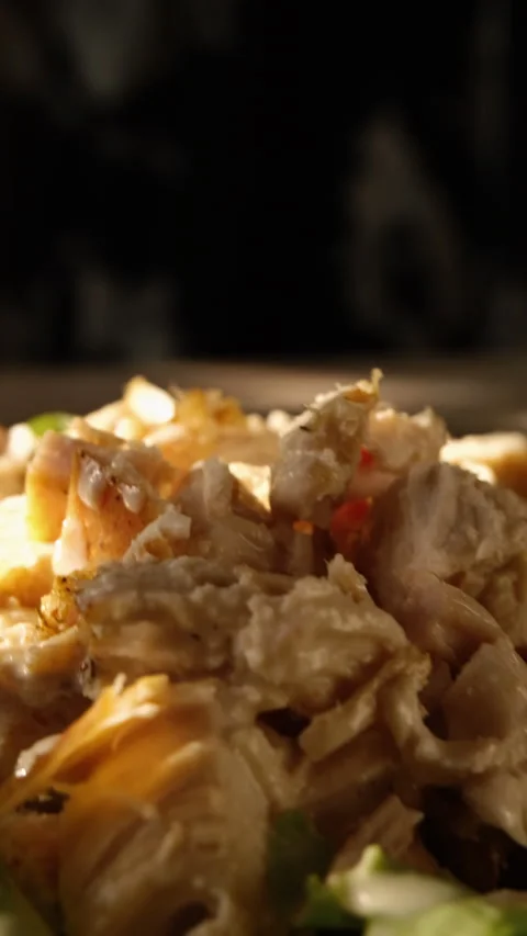 Cezar salad close up  vertical video Stock Footage 155080111