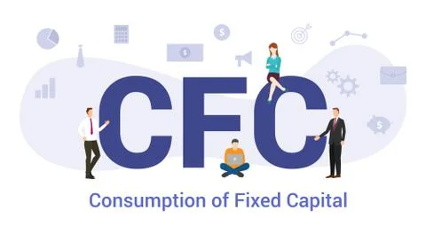 Cfc consumption of fixed capital concept with big word or text and team peopl Illustrazione stock