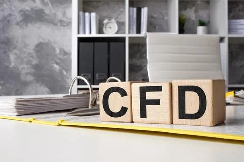 CFD contract for difference. Open folder with documents and cubes 스톡 사진
