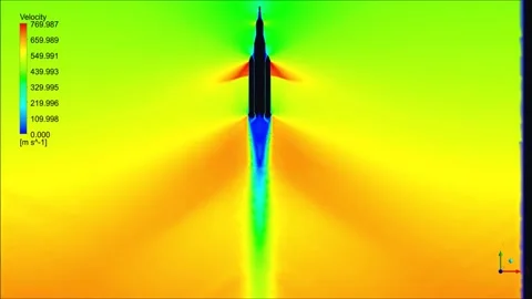 CFD Hypersonic flow simulation of rocket booster separation Stock Footage