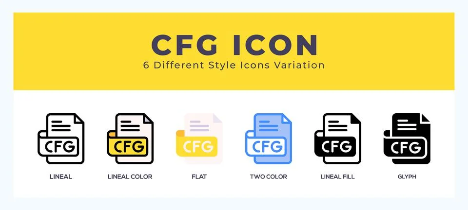 Cfg file icon set with different styles. Vector illustration. Stock Illustration