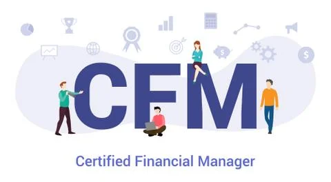 Cfm certified financial manager concept with big word or text and team people Stock Illustration
