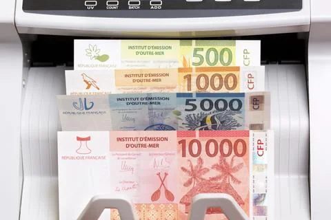 CFP franc in the counting machine Stock Photos