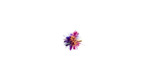 Cg animation of color powder explosion on white background. Wide angle version. Stock Footage