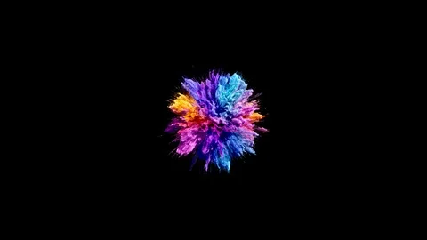 Cg animation of color powder explosion on black background. Slow motion movement Stock Footage