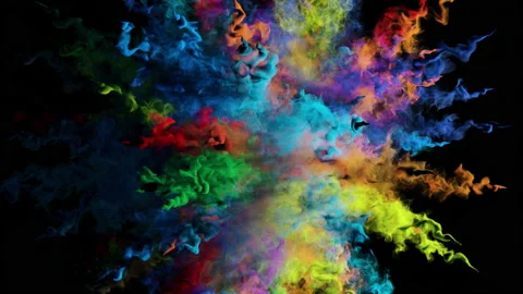 Cg animation of color powder explosion on black background Stock Footage