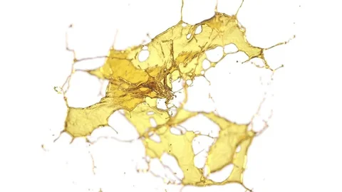 Cg animation of oil splash on white background. Slow motion. Has alpha matte. Stock Footage 84579331
