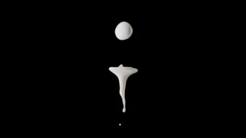 Cg animation of two milk drops colliding splash on black background. Slow motion Stock Footage 87808723