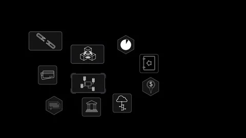 Cg background with digital symbols of the main banking products in the modern Stock Footage 270242454
