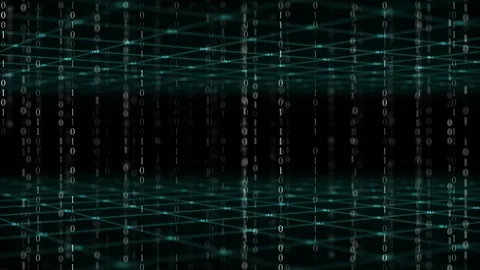 CG. Binary digits rows changes at time. Black background. Perspective plane Stock Footage 255838961
