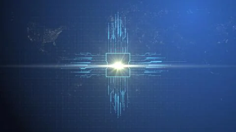 Cg collage on blue background, world map scheme, artificial intelligence mi.. Stock Photos
