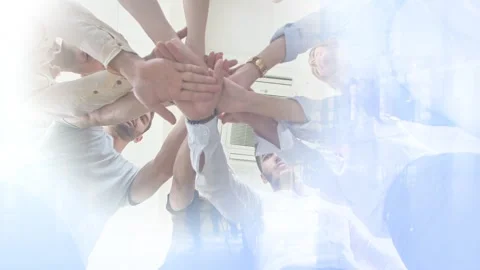 Cg footage for the background. A group of young people standing in a circle hold Stock Footage 264647177