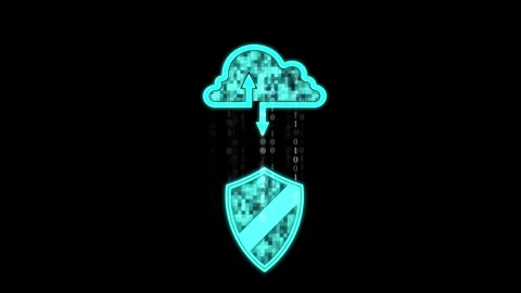 Cg footage between the cloud and the shield move the digits of the binary code Stock Footage 264584834