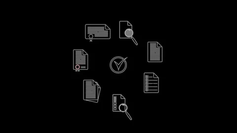 Cg footage with digital documentation symbols in everyday life on black Stock Footage 268565934