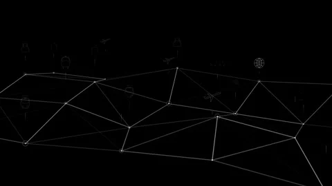 Cg footage polygonal network on black background with destination and vehicle Stock Footage 268565091